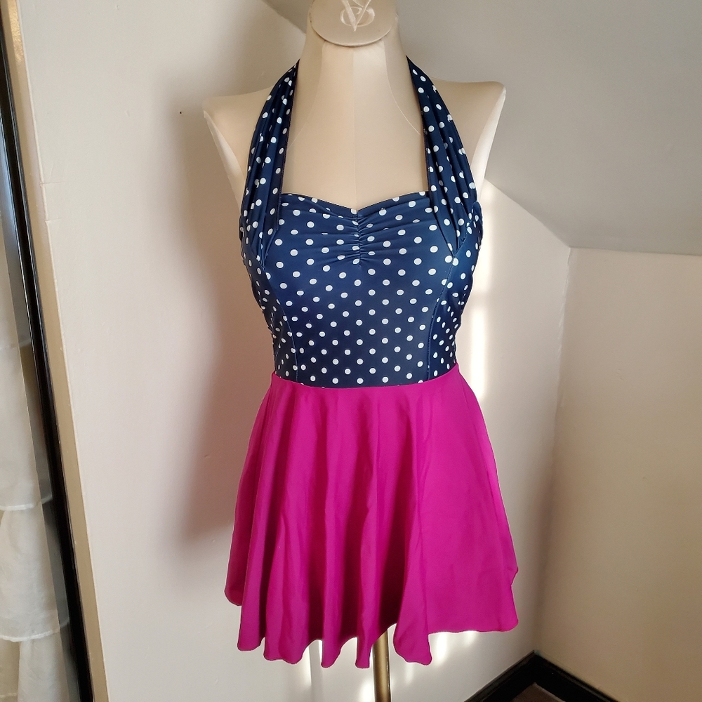 Retro Swim Dress Swimsuit Rey Swimwear- Marie Candy Dots